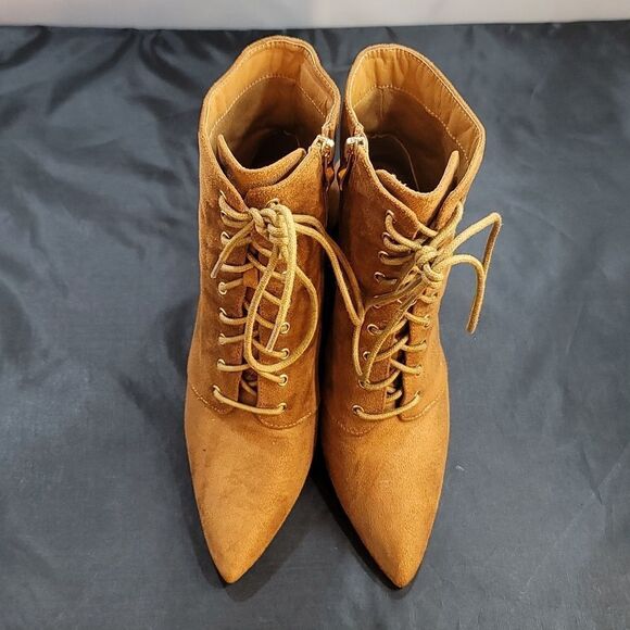 BRAND NEW LILIANA POINTED TOE POINTED TOE LACE-UP BLOCK HEEL FAUX SUEDE … - Picture 2 of 16